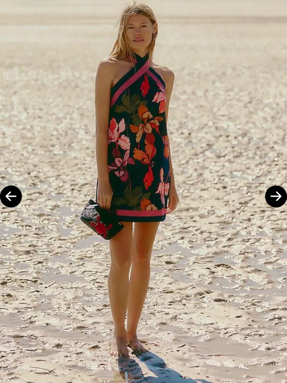 Hutch Black Halterneck Mini Dress with Pink and Orange Floral Print